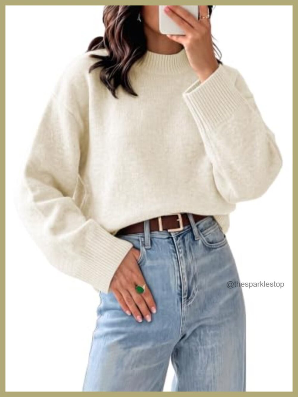 Mock Neck Oversized Knit Pullover Sweater Batwing Sleeve